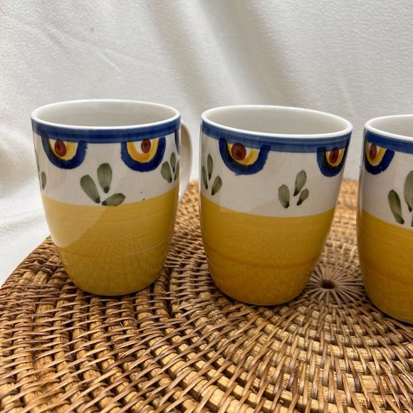 Set of 4 TALAVERA by Philippe Richard Coffee Mug Cup Yellow Blue Floral Vintage - Picture 5 of 9